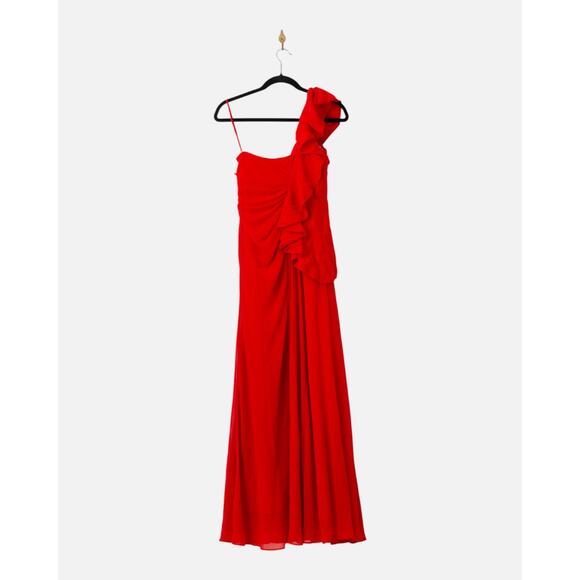 Badgley Mischka Poppy Red Georgette Gown Size 4 - Picture 6 of 10